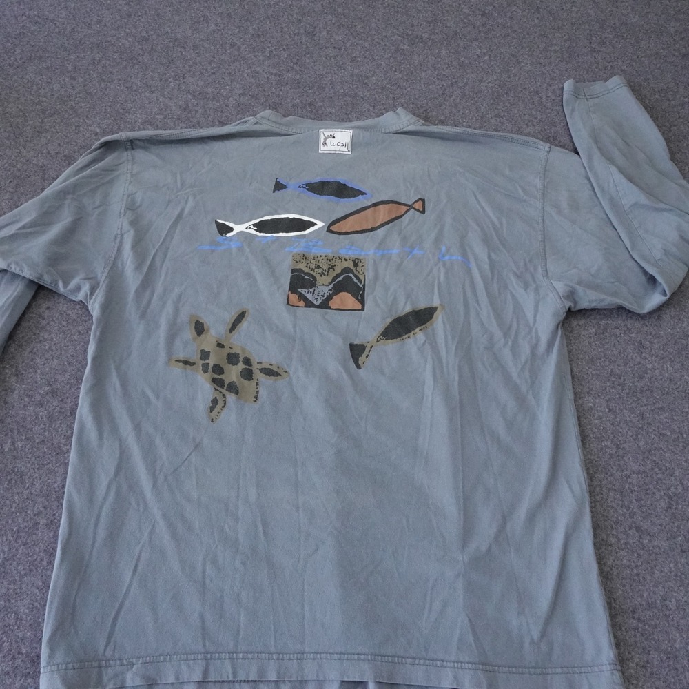Le Gall St. Barth Mens XL Long Sleeve Graphic T-Shirt‎ Blue Gray Fish Turtle